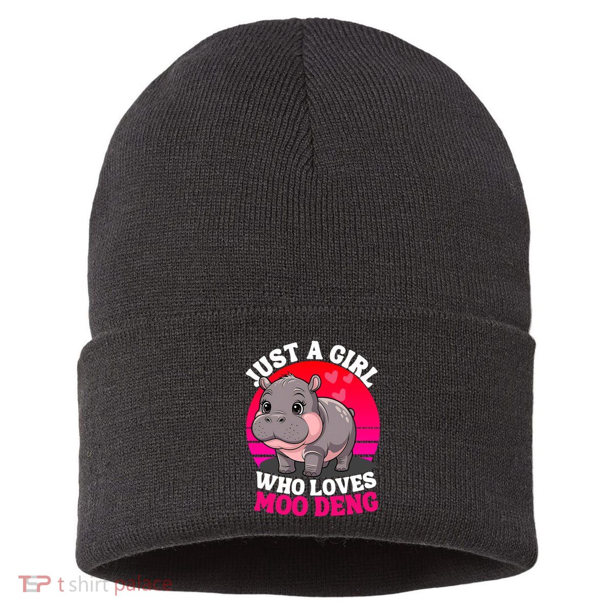 Moo Deng Just A Girl Who Loves Moo Deng Cute Baby Hippo Sustainable Knit Beanie