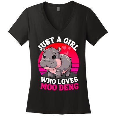 Moo Deng Just A Girl Who Loves Moo Deng Cute Baby Hippo Women's V-Neck T-Shirt