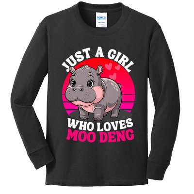 Moo Deng Just A Girl Who Loves Moo Deng Cute Baby Hippo Kids Long Sleeve Shirt