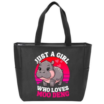 Moo Deng Just A Girl Who Loves Moo Deng Cute Baby Hippo Zip Tote Bag