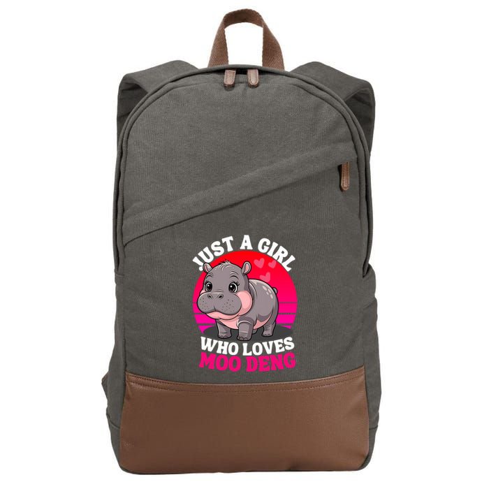 Moo Deng Just A Girl Who Loves Moo Deng Cute Baby Hippo Cotton Canvas Backpack