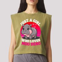 Moo Deng Just A Girl Who Loves Moo Deng Cute Baby Hippo Garment-Dyed Women's Muscle Tee