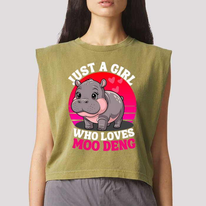 Moo Deng Just A Girl Who Loves Moo Deng Cute Baby Hippo Garment-Dyed Women's Muscle Tee