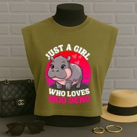 Moo Deng Just A Girl Who Loves Moo Deng Cute Baby Hippo Garment-Dyed Women's Muscle Tee
