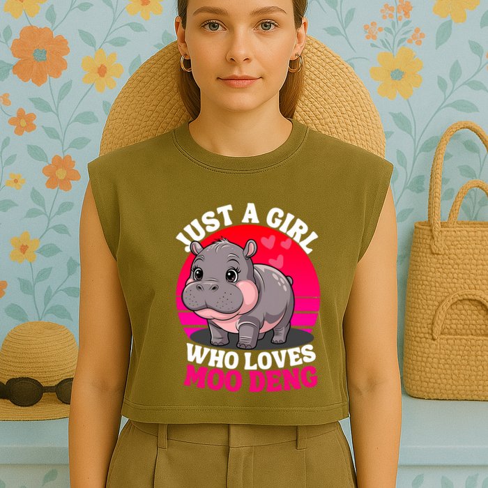 Moo Deng Just A Girl Who Loves Moo Deng Cute Baby Hippo Garment-Dyed Women's Muscle Tee