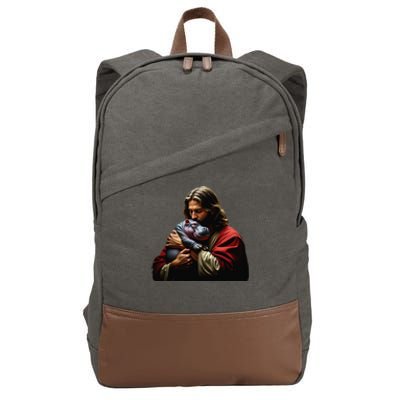 Moo Deng Jesus Christ Baby Hippo Animal Funny Christian Meme Cotton Canvas Backpack