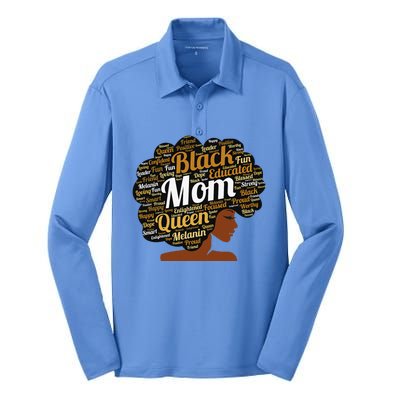 Mother’s Day Juneteenth Black Mom Queen Afro African Woman Silk Touch Performance Long Sleeve Polo