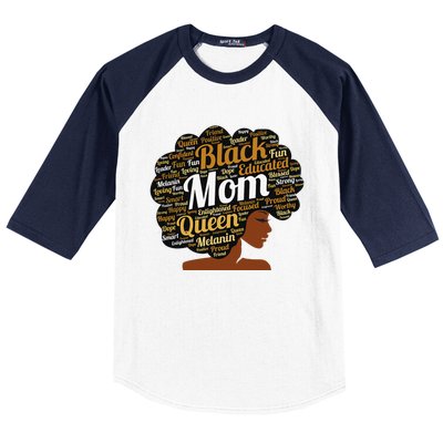 Mother’s Day Juneteenth Black Mom Queen Afro African Woman Baseball Sleeve Shirt