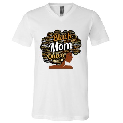 Mother’s Day Juneteenth Black Mom Queen Afro African Woman V-Neck T-Shirt