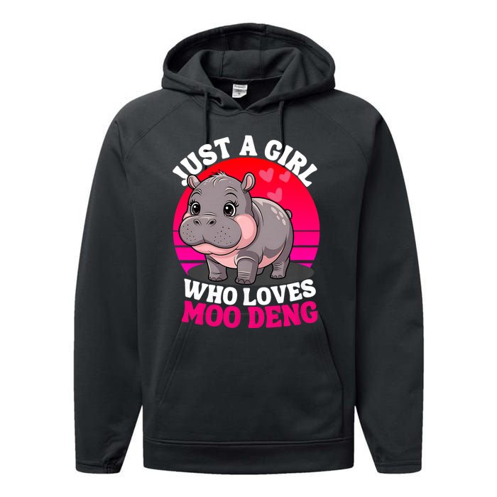 Moo Deng Just A Girl Who Loves Moo Deng Cute Baby Hippo Performance Fleece Hoodie