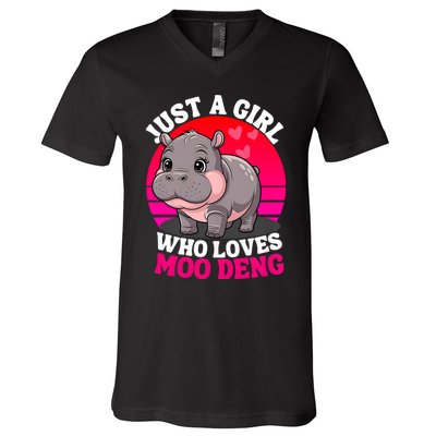 Moo Deng Just A Girl Who Loves Moo Deng Cute Baby Hippo V-Neck T-Shirt