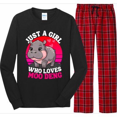 Moo Deng Just A Girl Who Loves Moo Deng Cute Baby Hippo Long Sleeve Pajama Set