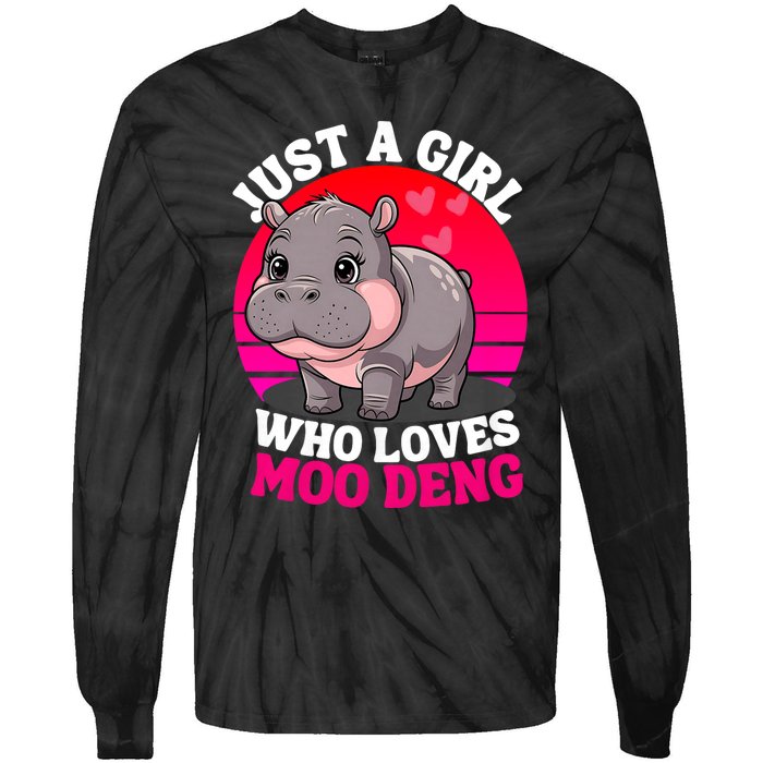 Moo Deng Just A Girl Who Loves Moo Deng Cute Baby Hippo Tie-Dye Long Sleeve Shirt