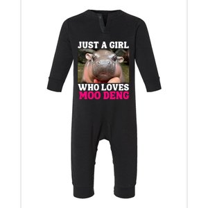 Moo Deng Just A Girl Who Loves Moo Deng Cute Baby Hippo Infant Fleece One Piece