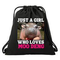 Moo Deng Just A Girl Who Loves Moo Deng Cute Baby Hippo Drawstring Bag