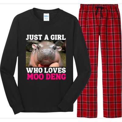 Moo Deng Just A Girl Who Loves Moo Deng Cute Baby Hippo Long Sleeve Pajama Set