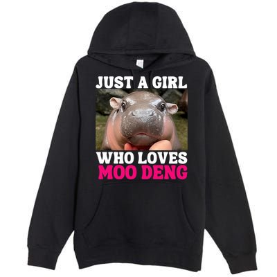 Moo Deng Just A Girl Who Loves Moo Deng Cute Baby Hippo Premium Pullover Hoodie
