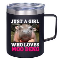 Moo Deng Just A Girl Who Loves Moo Deng Cute Baby Hippo 12oz Stainless Steel Coffee Mug