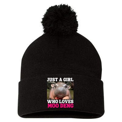 Moo Deng Just A Girl Who Loves Moo Deng Cute Baby Hippo Pom Pom 12in Knit Beanie