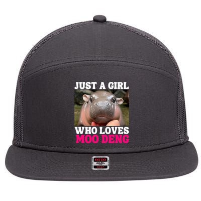 Moo Deng Just A Girl Who Loves Moo Deng Cute Baby Hippo 7 Panel Mesh Trucker Snapback Hat
