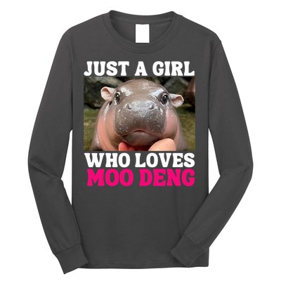 Moo Deng Just A Girl Who Loves Moo Deng Cute Baby Hippo Long Sleeve Shirt