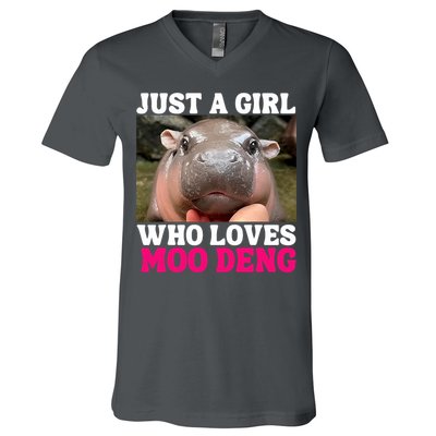 Moo Deng Just A Girl Who Loves Moo Deng Cute Baby Hippo V-Neck T-Shirt