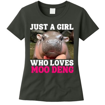 Moo Deng Just A Girl Who Loves Moo Deng Cute Baby Hippo Womens T-Shirt