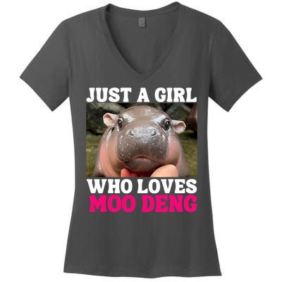 Moo Deng Just A Girl Who Loves Moo Deng Cute Baby Hippo Women's V-Neck T-Shirt