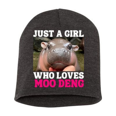 Moo Deng Just A Girl Who Loves Moo Deng Cute Baby Hippo Short Acrylic Beanie