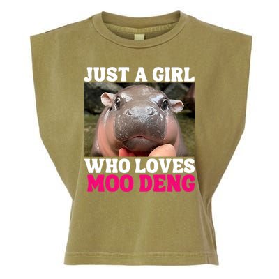 Moo Deng Just A Girl Who Loves Moo Deng Cute Baby Hippo Garment-Dyed Women's Muscle Tee