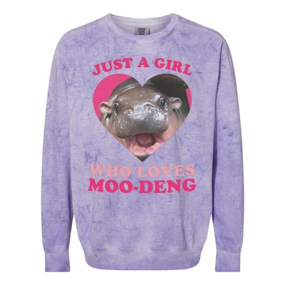 Moo Deng Just A Girl Who Loves Moo Deng Baby Hippo Meme Colorblast Crewneck Sweatshirt