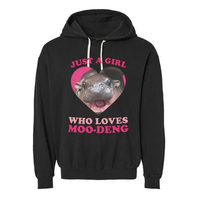 Moo Deng Just A Girl Who Loves Moo Deng Baby Hippo Meme Garment-Dyed Fleece Hoodie