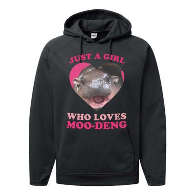 Moo Deng Just A Girl Who Loves Moo Deng Baby Hippo Meme Performance Fleece Hoodie