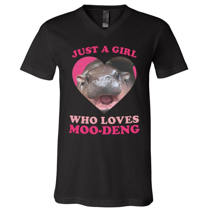 Moo Deng Just A Girl Who Loves Moo Deng Baby Hippo Meme V-Neck T-Shirt