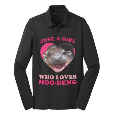 Moo Deng Just A Girl Who Loves Moo Deng Baby Hippo Meme Silk Touch Performance Long Sleeve Polo