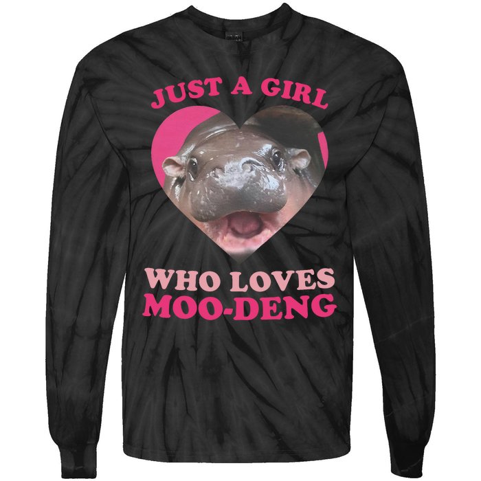 Moo Deng Just A Girl Who Loves Moo Deng Baby Hippo Meme Tie-Dye Long Sleeve Shirt