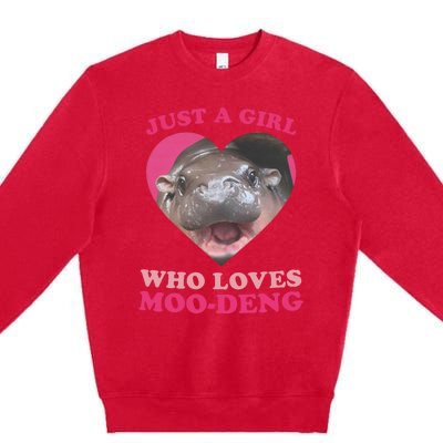 Moo Deng Just A Girl Who Loves Moo Deng Baby Hippo Meme Premium Crewneck Sweatshirt