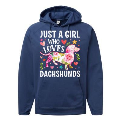 MotherS Day Just A Girl Who Loves Dachshunds Performance Fleece Hoodie