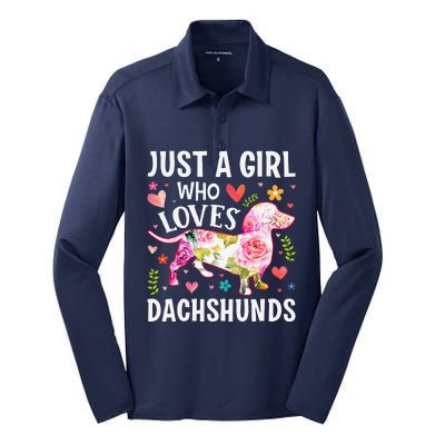 MotherS Day Just A Girl Who Loves Dachshunds Silk Touch Performance Long Sleeve Polo