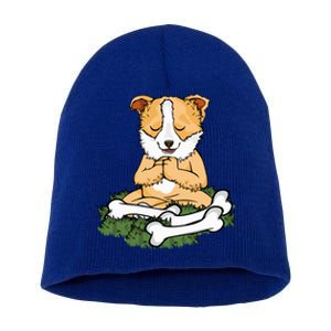 Meditating Dog Lover Yoga Corgi Dog Meditation Great Gift Short Acrylic Beanie