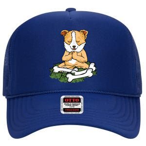 Meditating Dog Lover Yoga Corgi Dog Meditation Great Gift High Crown Mesh Back Trucker Hat