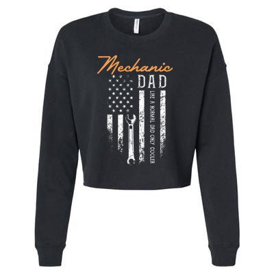 Mechanic Dad Like A Normal Dad Only Cooler USA Flag Cropped Pullover Crew