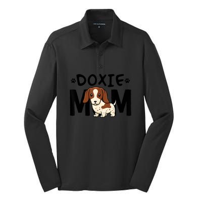 Mama Dog Lover Piebald Dachshund Mom Doxie Gift Silk Touch Performance Long Sleeve Polo