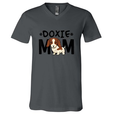 Mama Dog Lover Piebald Dachshund Mom Doxie Gift V-Neck T-Shirt