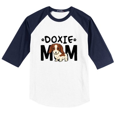 Mama Dog Lover Piebald Dachshund Mom Doxie Gift Baseball Sleeve Shirt