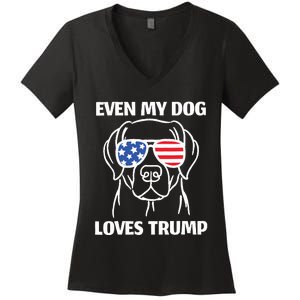 My Dog Loves Trump Women's V-Neck T-Shirt