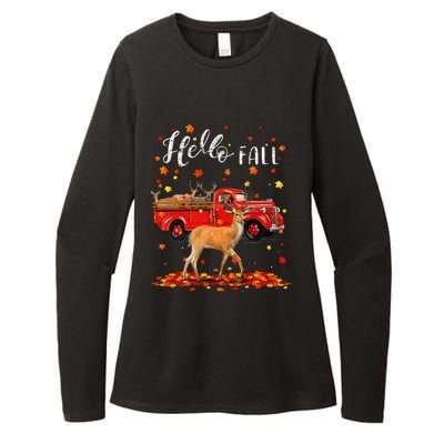 Maple Deer Leaf Fall Autumn Red Truck Gift Womens CVC Long Sleeve Shirt