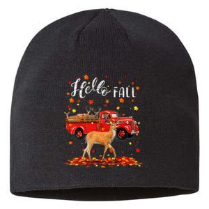 Maple Deer Leaf Fall Autumn Red Truck Gift Sustainable Beanie