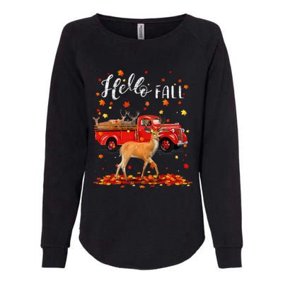 Maple Deer Leaf Fall Autumn Red Truck Gift Womens California Wash Sweatshirt