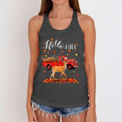 Maple Deer Leaf Fall Autumn Red Truck Gift Women's Knotted Racerback Tank